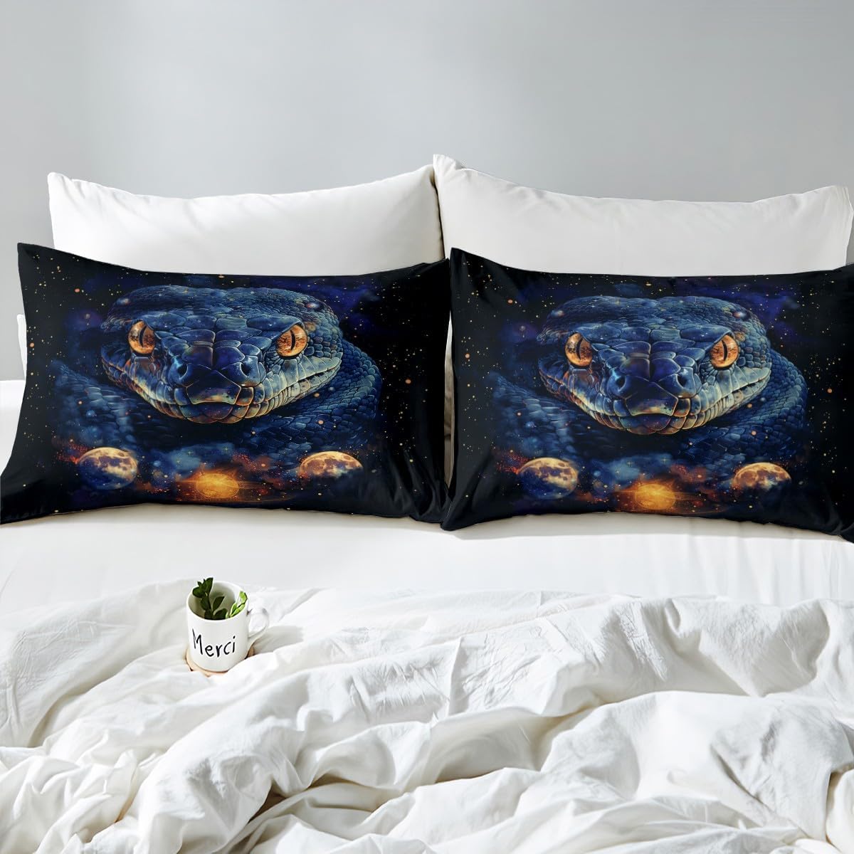 Blue Snake Fitted Sheet Little Dragon Sheets,Exotic Reptile Bed Sheets Full,Tropical Desert Wild Animals Bedding Set,Boho Bedroom Decor image 4