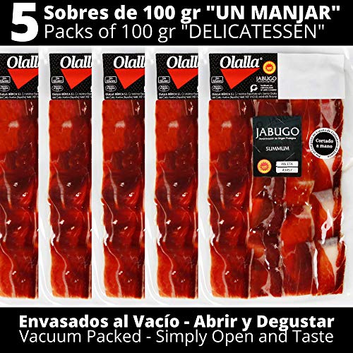 61UrOLgF3wL 0,5 kg Epaule Jambon Bellota PATA NEGRA 100% Iberique DOP JABUGO SUMMUN Tranche Cru au Couteau - Jamon Iberico Espagnol Cru - Charcuterie Ibérique Espagne Panier Gourmand - (5 packs 100 gr)