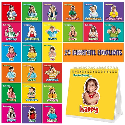 Emotionen Flip Chart, 25 verschiedene Stimmungen mit Bewältigungstechniken - Lernen Sie verschiedene Stimmungen zu erkennen, Echtperson-Gefühle Flipbook für Kinder mit Autismus, ADHS