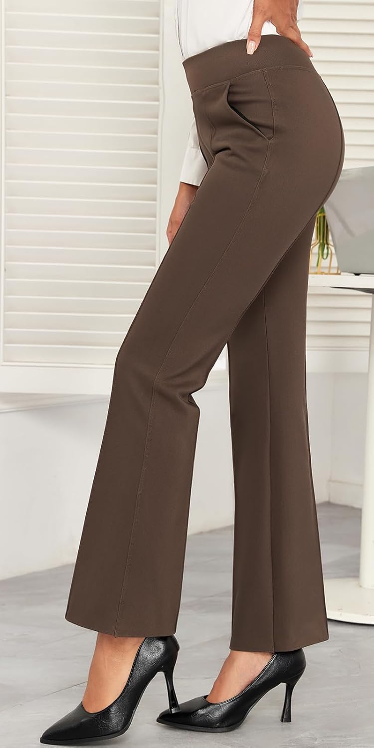 Agenlulu Womens Dress Pants Elastic High Waisted Stretch Bootcut Business Casual Pants Pull on Office Work Slacks - Image 3
