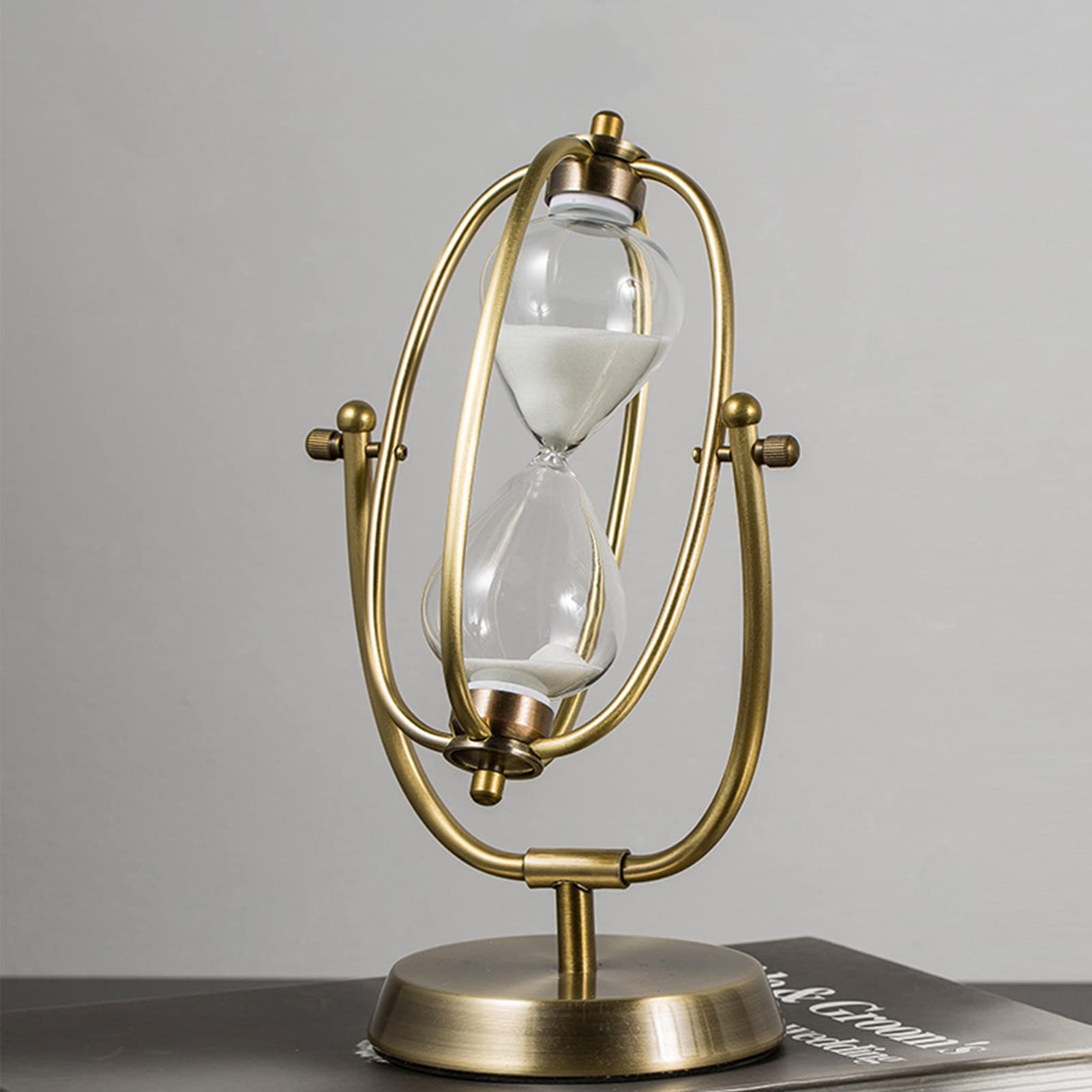 SYFUNLV Metall Sanduhren,Vintage-Sanduhr,12×24cm Rotierende Sand Timer, 30/15 Minuten,Vintage-Sanduhr,mit goldenen Seitstützen, Dekorative Sanduhr aus Glas Geschenkeinzigartiges Andenken (S)