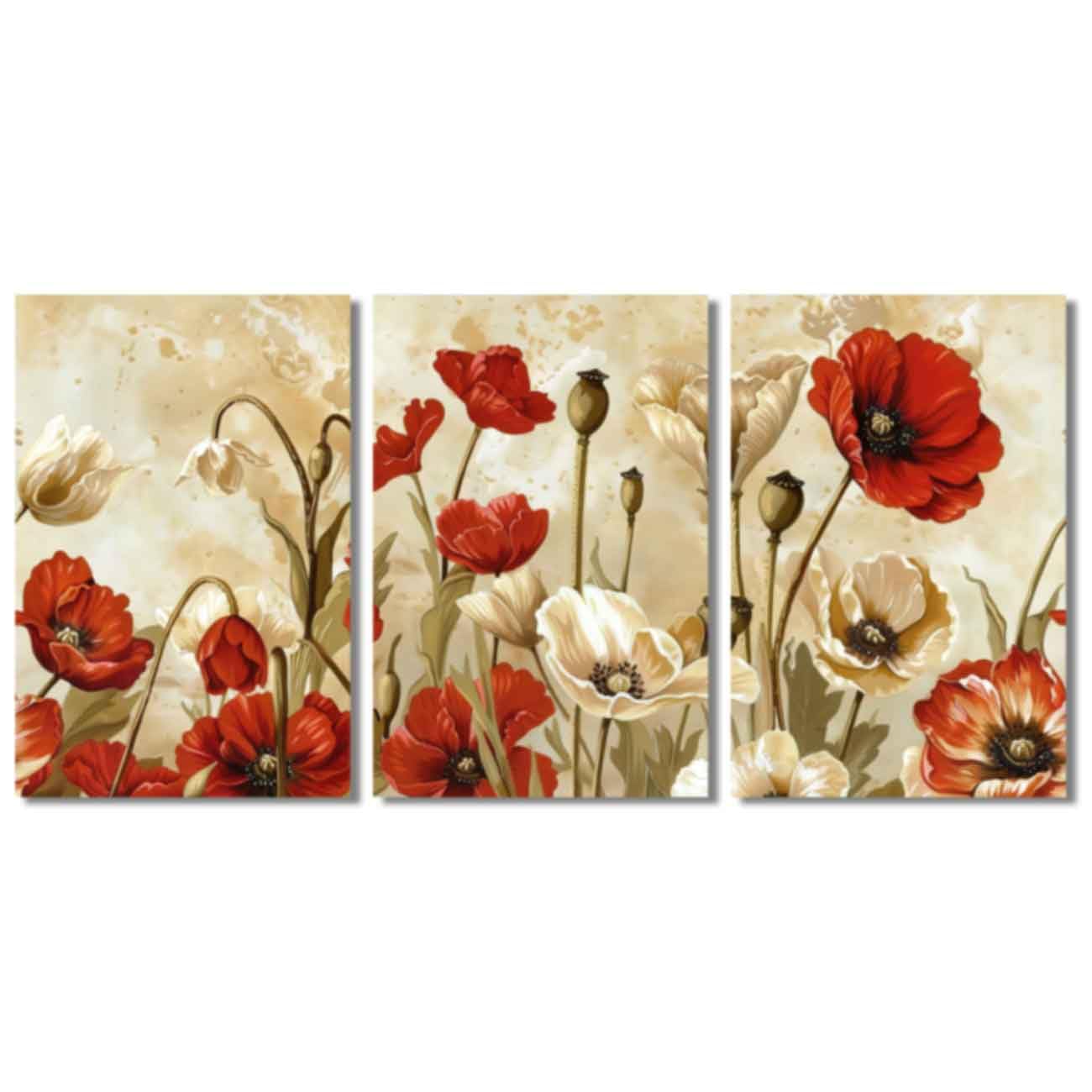 ZQQART Large Poppy Wall Art for Living Room Decor 3 Pieces Blooming Poppies Flower Picture Prints on Canvas for Bedroom Bathroom Kitchen Decor (Red,12.00" x 16.00" x 3Pcs)
