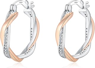 HEEYA Silver Hoop Earrings for Women Girls, Sterling Silver Hoops Sleeper Huggies Earrings, Hypoallergenic Twist Earring Cubic Zirconia Jewellery Gift, Gold/Rose Gold/Blue/Black/Red - 15/20mm