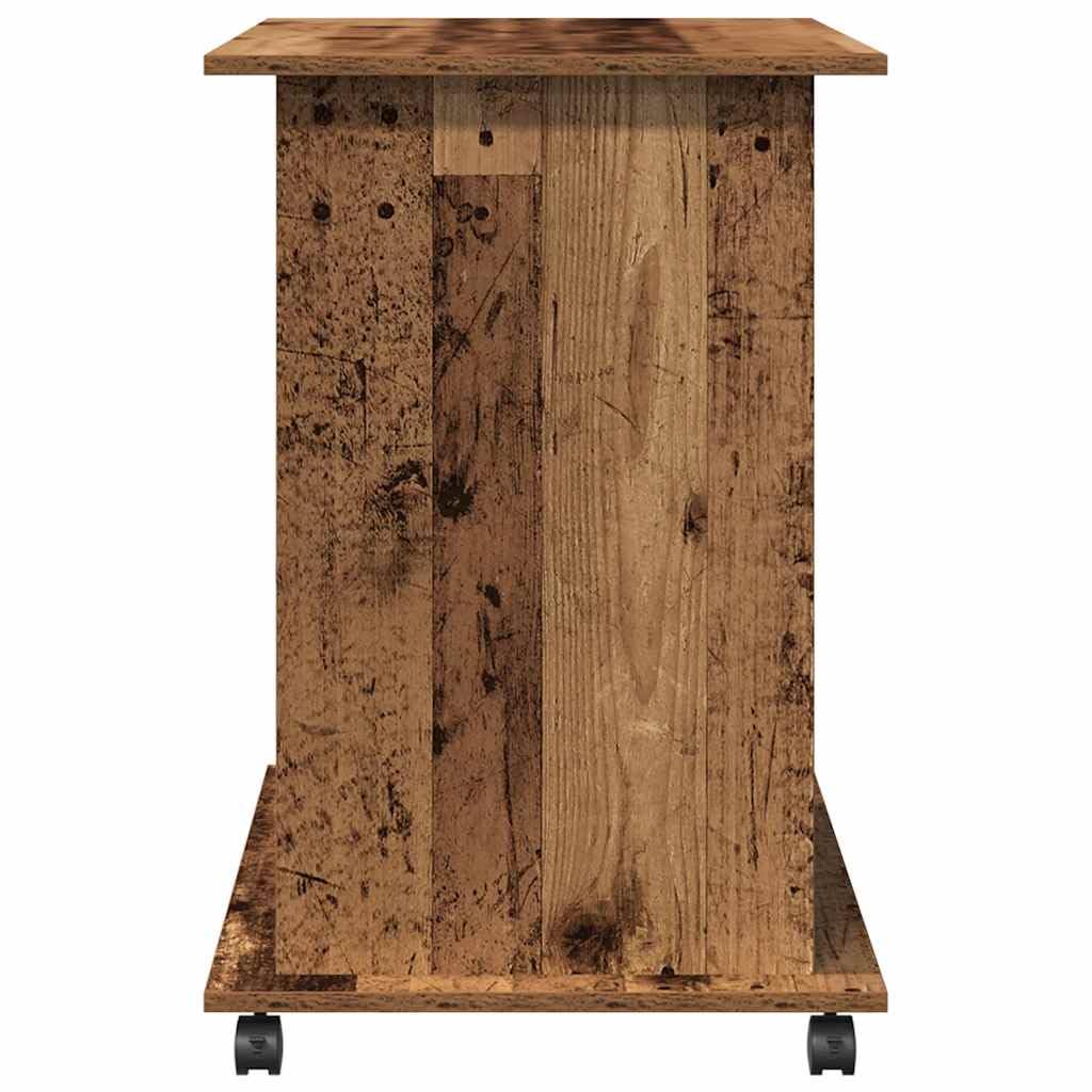 Générique Scrivania per computer vecchio legno con ruote, tavolo compatto per computer portatile e ufficio, legno di ingegneria resistente all'umidità, spazio di archiviazione con tastiera