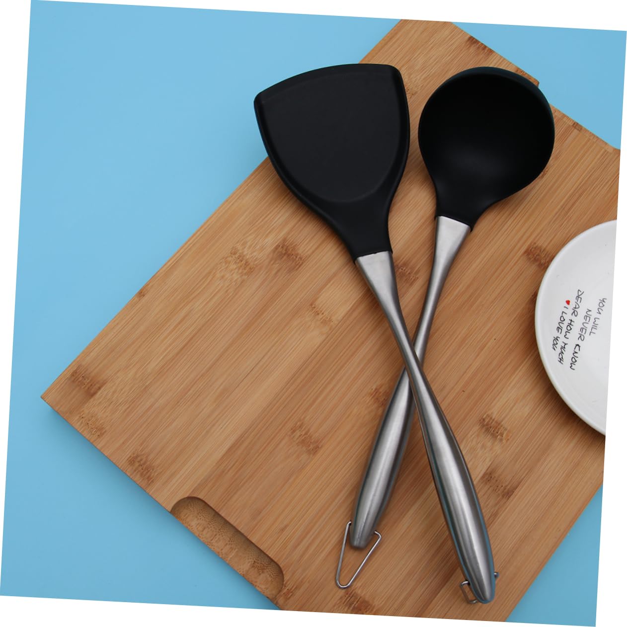 Set 2 Pezzi di Spatola e Cucchiaio Wok in Acciaio Inox