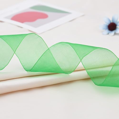 Miniatura 4 de Hapeper Cinta de organza transparente de 1-12 pulgadas, 50 yardasrollo (verde)