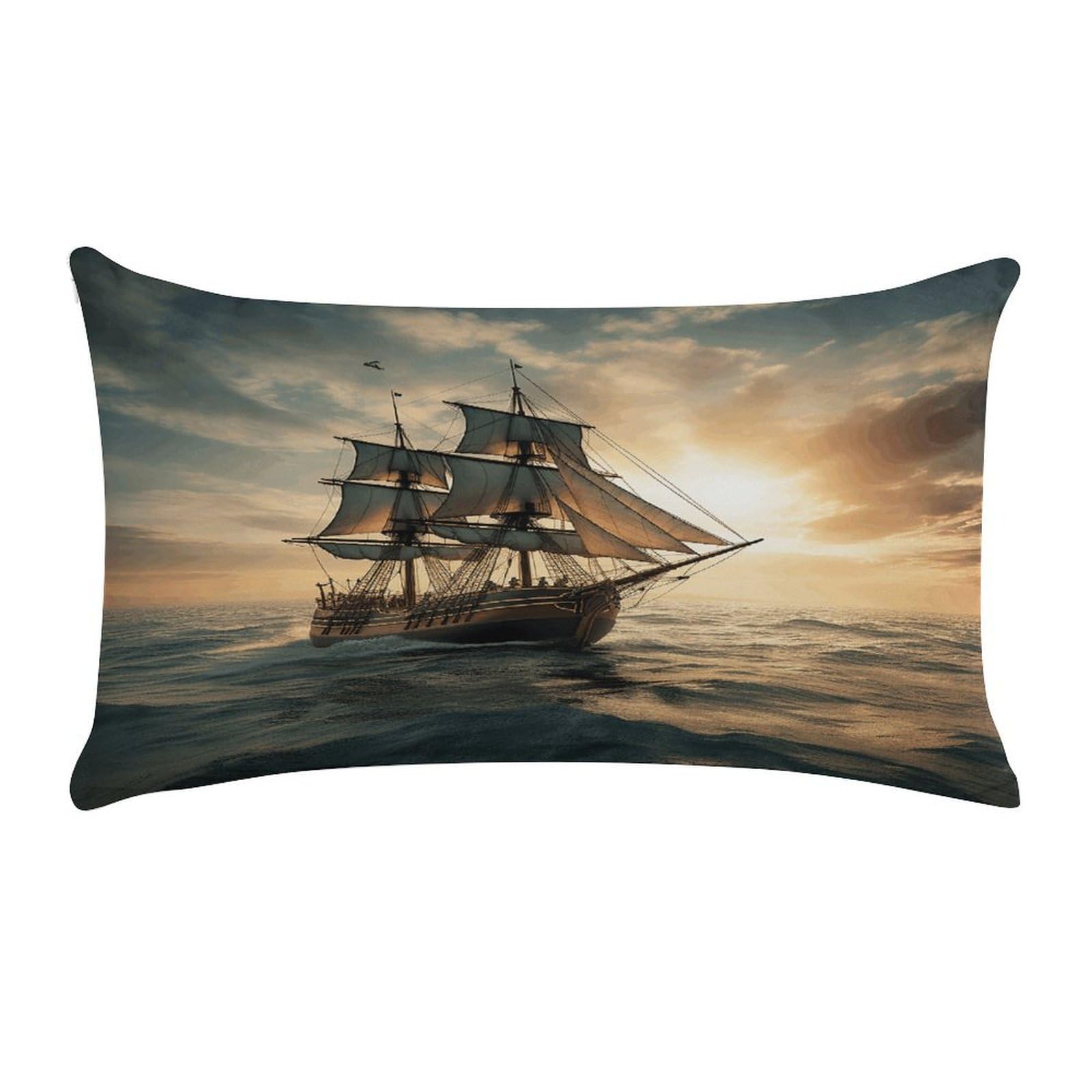 MUSM Ship Sailing Alone Throw Pillow Cover Rectangle Short Plush Pillowcase Soft Luxury Decorative Lumbar Throw Pillow Case with Zipper Short Plush Cushion Cases 12 X 20 Inch