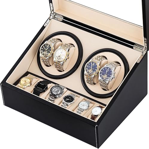 Miniatura 5 de J&T Technology Enrollador automático de reloj para 4 rotador de reloj + 6 almacenamiento de relojes, 2 modos de rotación, motor Mabuchi japonés