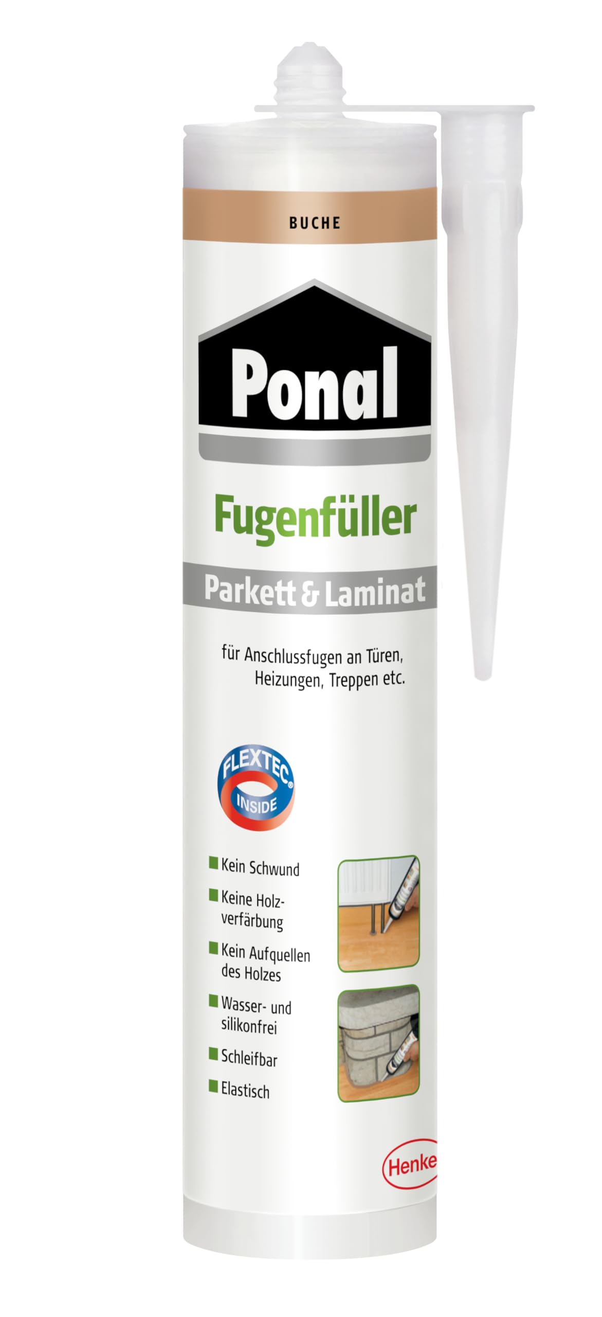 Ponal Parkett & Laminat Fugenfüller Buche, elastische Fugenmasse für Anschluss- und Dehnungsfugen, lösemittel-, wasser- und silikonfreie Dichtmasse, 1x280ml Kartusche
