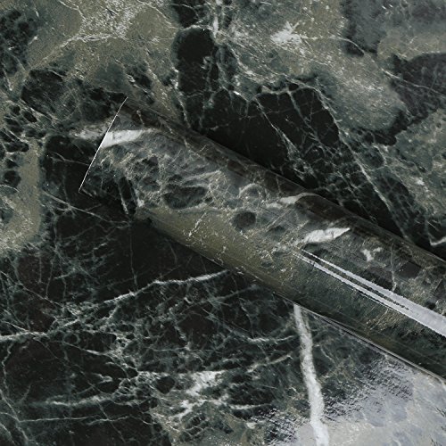 Wallstickery Marble Paper for Counter top Faux Black Green Granite Wallpaper Gloss Self Adhesive Sticky Stone Look Wall Stickers Removable Peel and Stick Kitchen cabinets