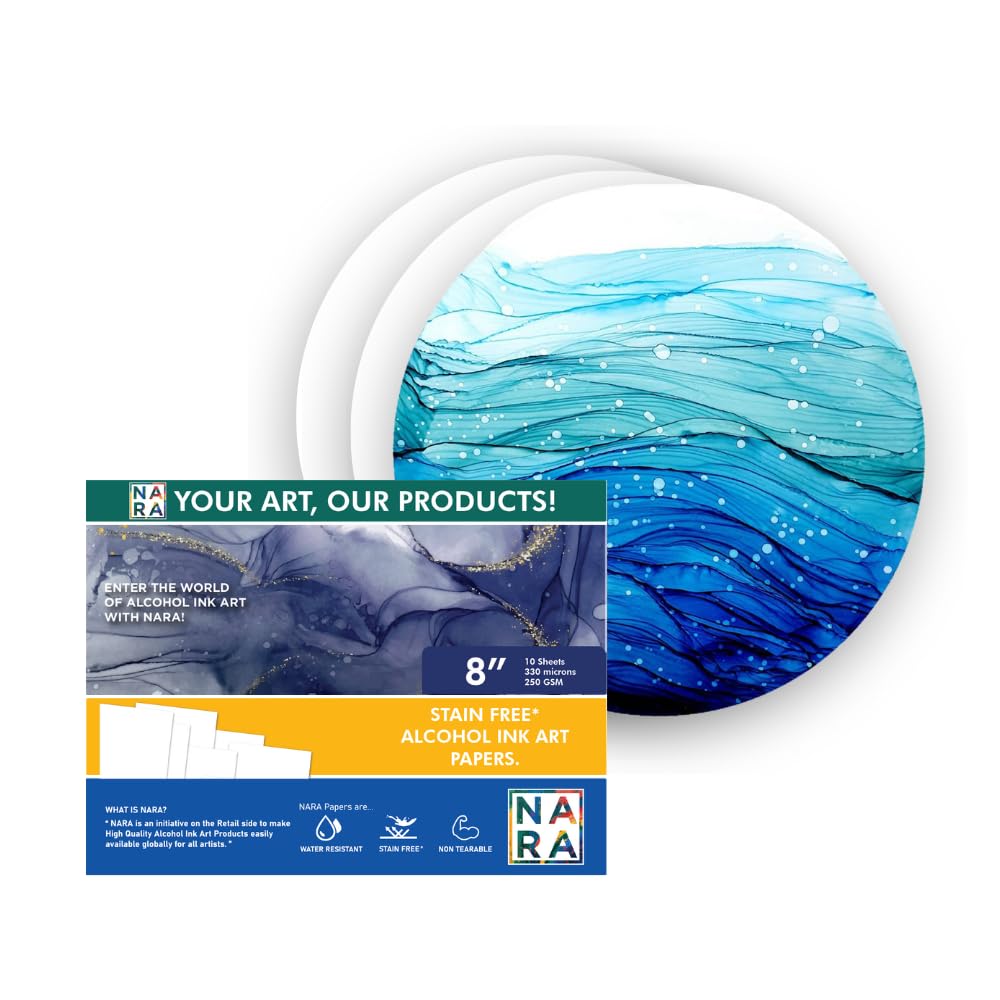 NARA® Paper for Alcohol Ink Painting | 8” Diameter Circle | 330 microns/250 GSM | Medium+ Paper | 10 sheets | Stain-Free*