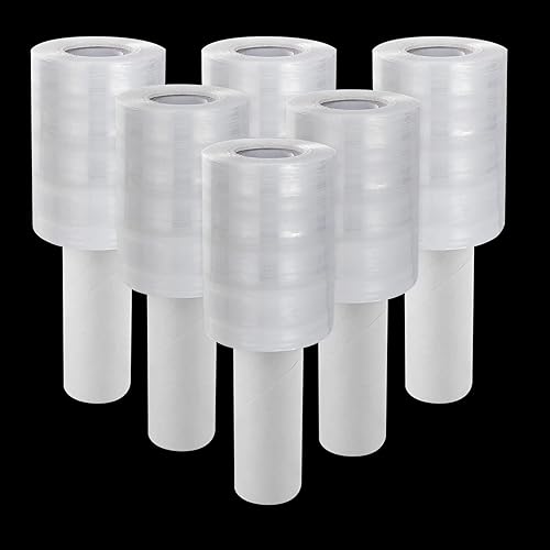 Paquete de 6 películas elásticas con asa, calibre 80 de grosor, resistencia industrial, envoltura elástica a mano, película retráctil de plástico de