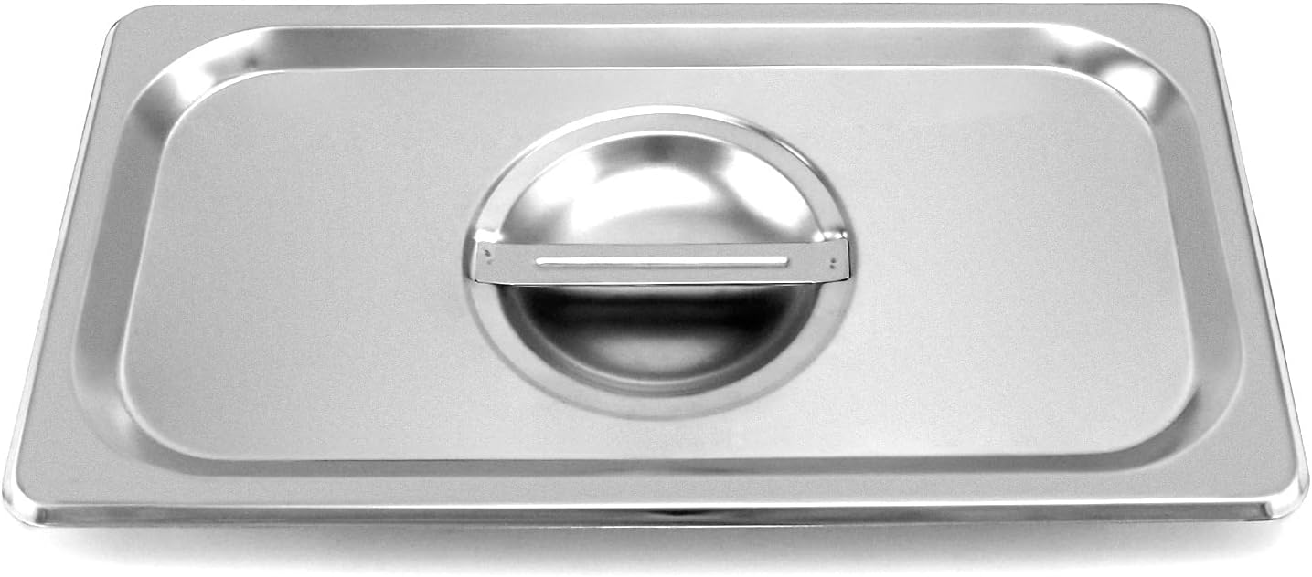 QWORK Solid Pan Lid with Handle, 4 Pack Stainless Steel Steam Table Pan Cover, for 1/3 Size Steam Pans - Image 2