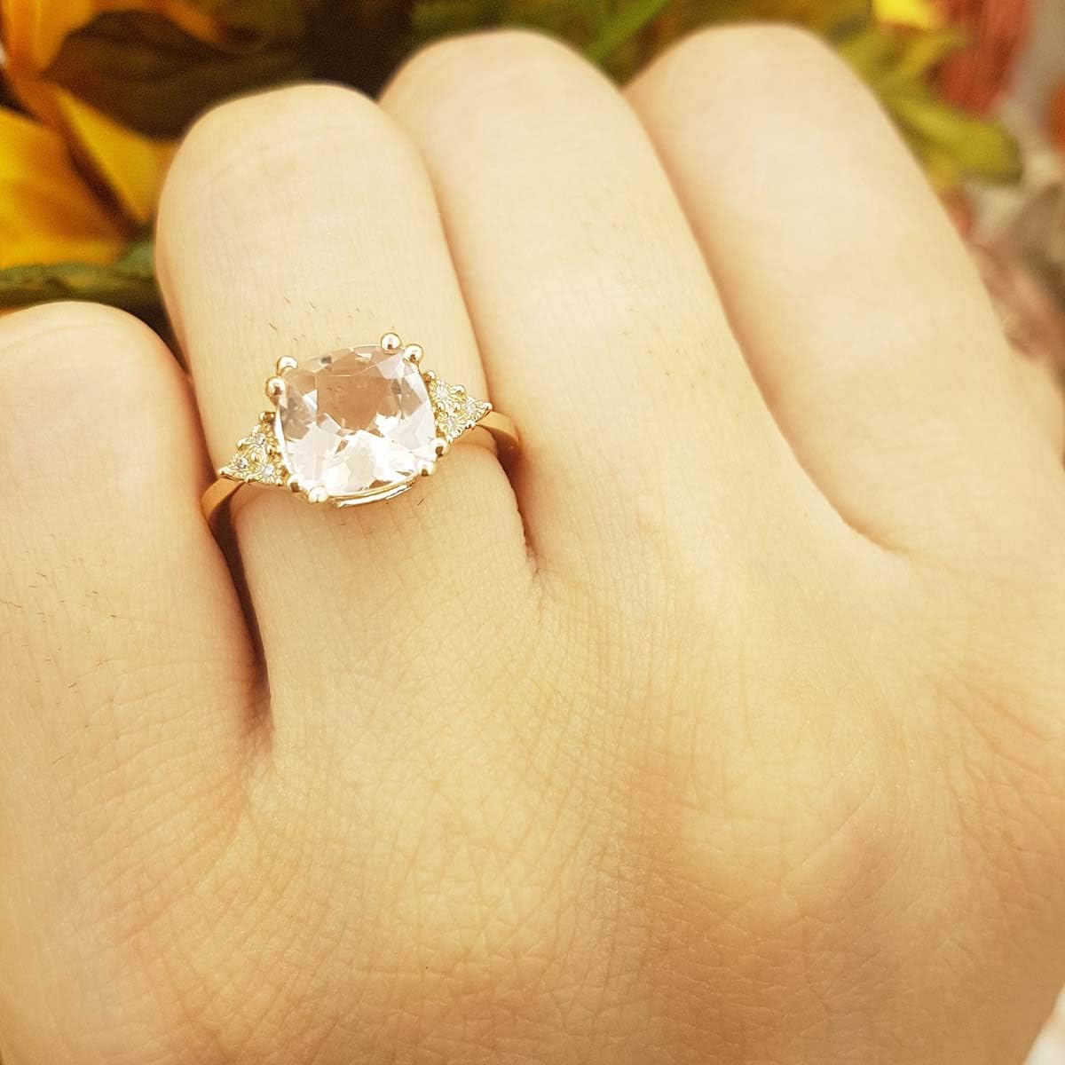 Dazzlingrock Collection 10K 8 MM Cushion Gemstone & Round White Diamond Ladies Bridal Engagement Ring, Rose Gold