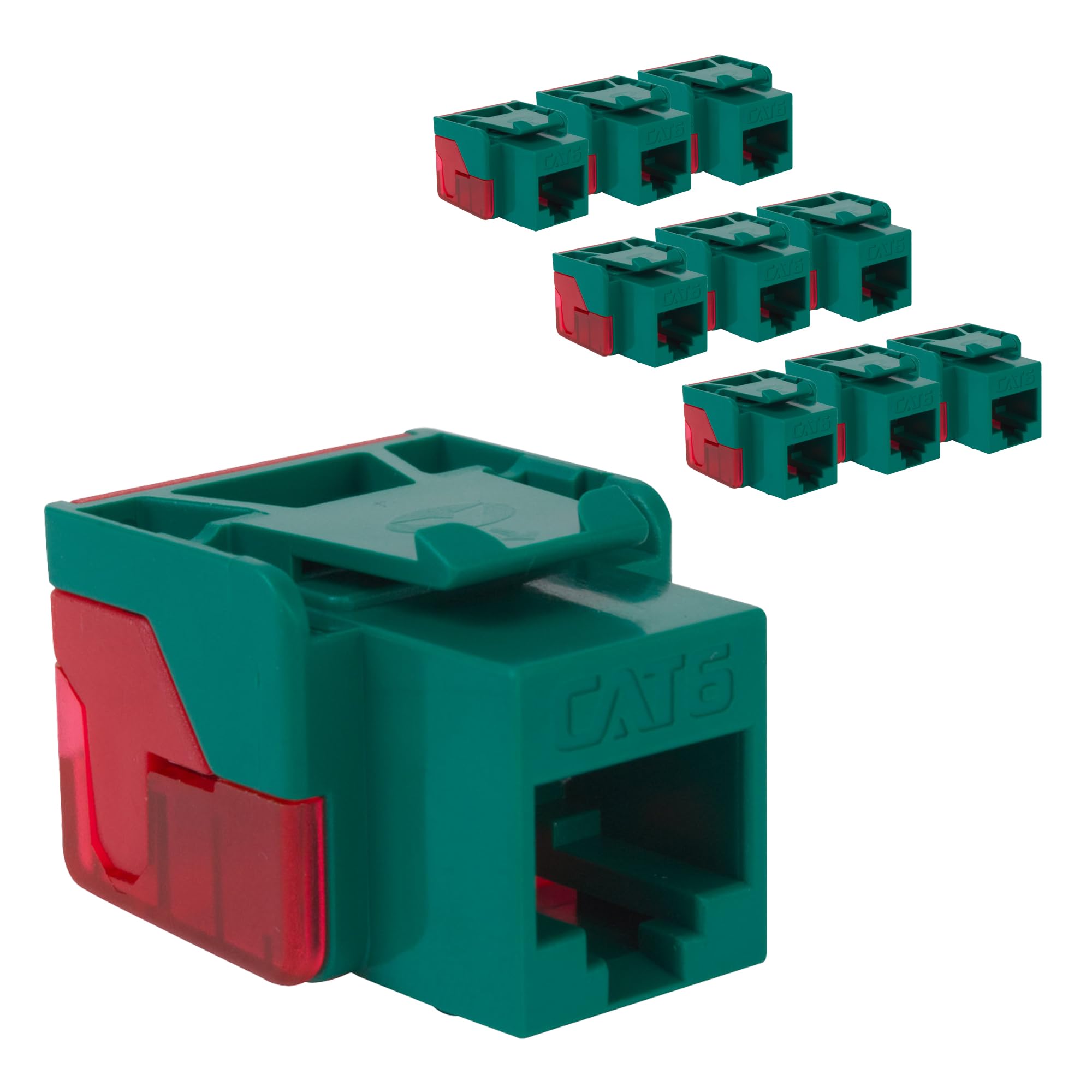 ICC CAT6 Keystone Jack with Inline IDC No Pair Split Wiring (Easier Termination) UL Listed PoE++ TAA Compliant for Wall Plate or Patch Panel, Works with JackEasy Termination Tool, Green, 10 Pack