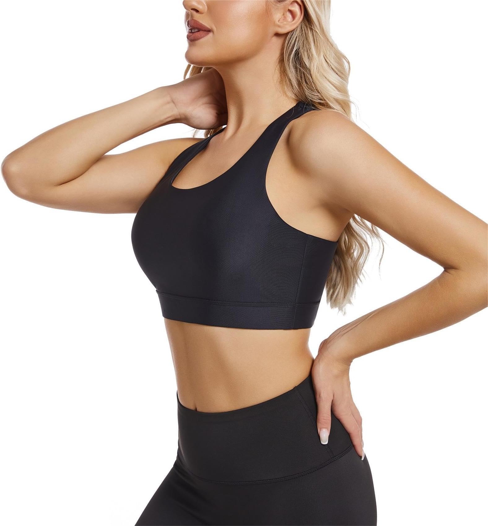PLOGMILLWomen's Sports Bra Swim Bra Swimsuit Top Modest High Neck Bikini Bathing Suit Tops with Quick Dry UPF50+ Removable Padded