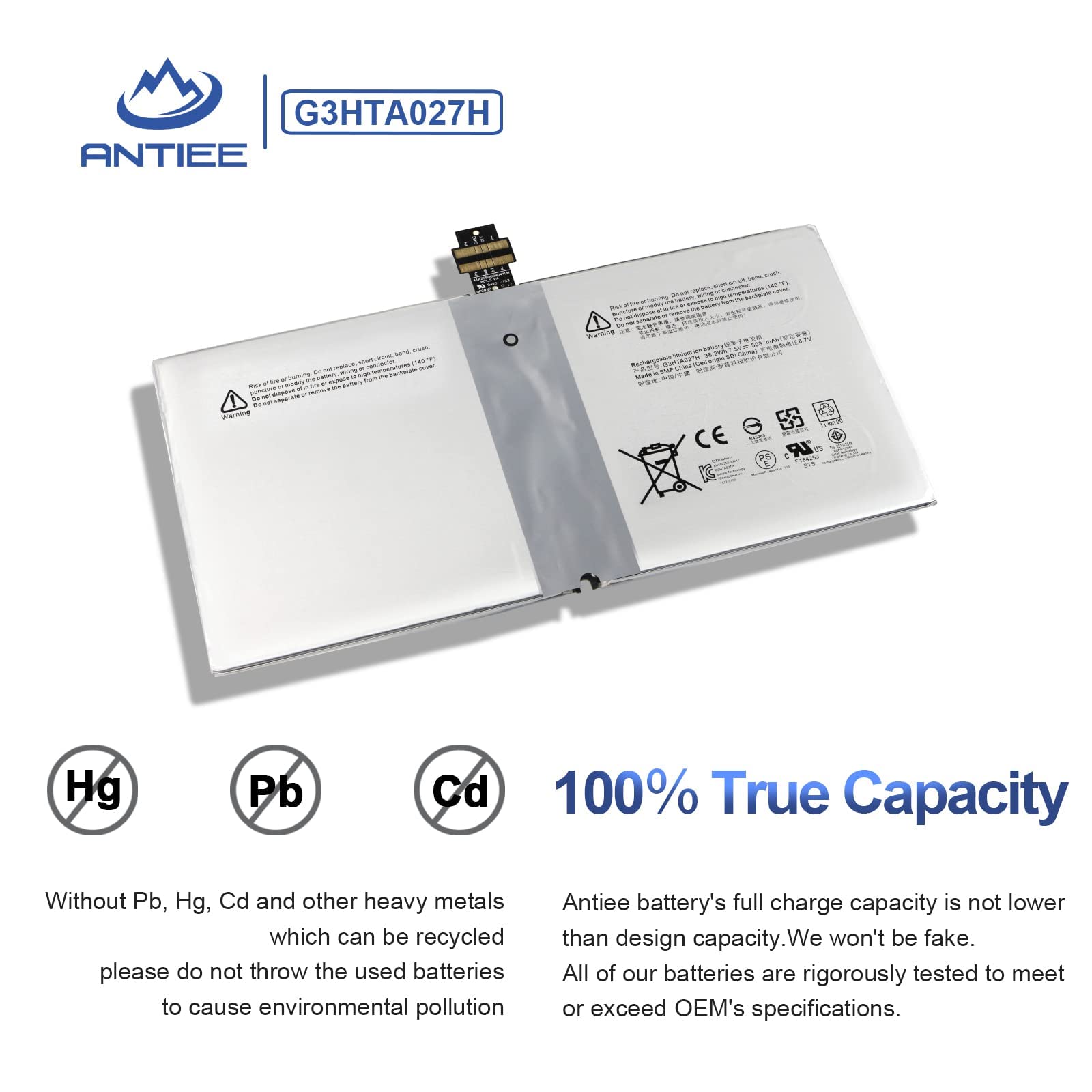 ANTIEE G3HTA027H DYNR01 38.2Wh Batteria per Microsoft Surface Pro 4 1724 Series Tablet Computer G3HTA027H 5087mAh 7.5V
