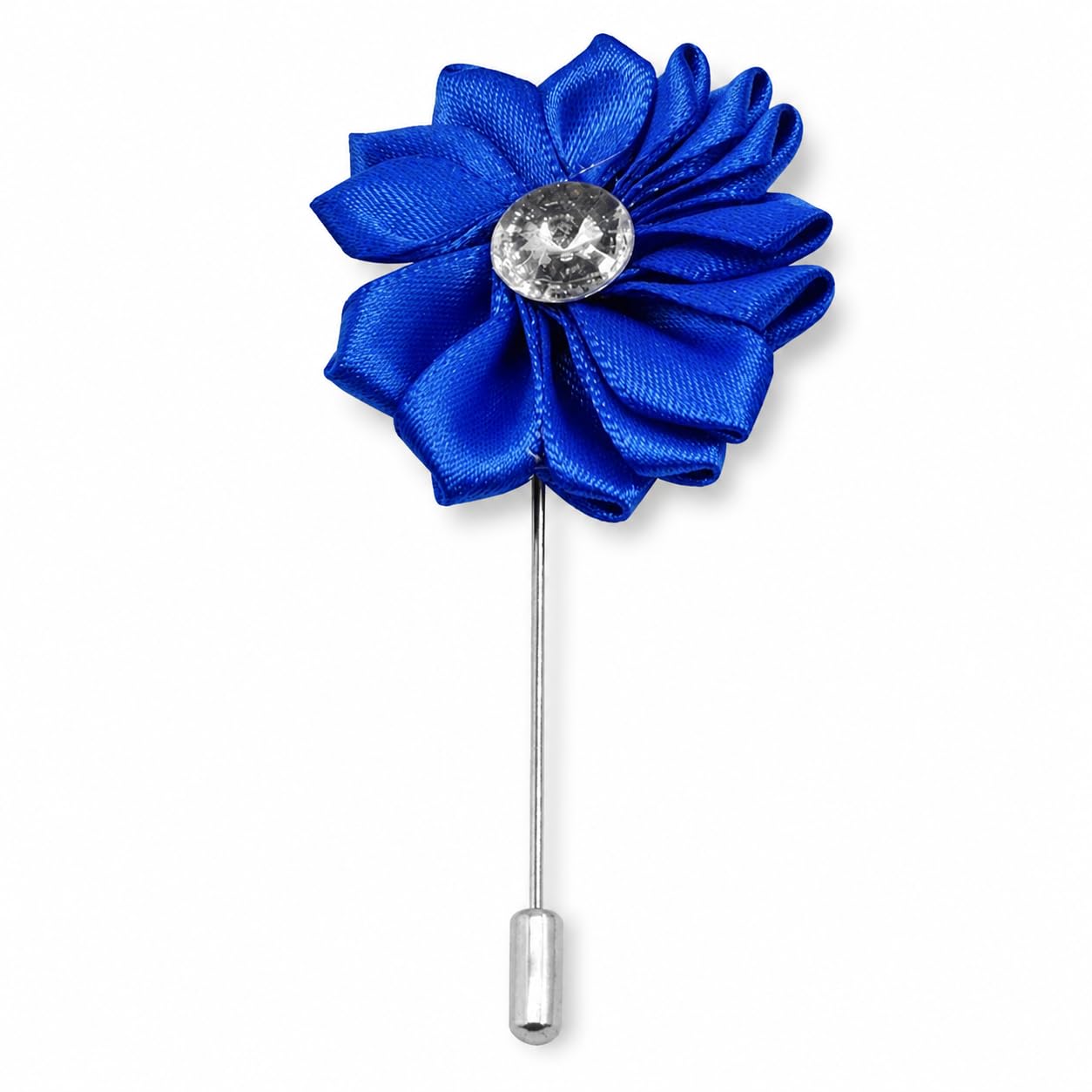 Men's Rhinestone Crystal Blue Flower Lapel Pin Boutonniere for Suit Party Jewelry Silver Blue Fabric Metal Brooch For Men And Boys-image-28
