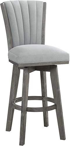 Miniatura 3 de Set of 2 Pub Height Swivel Dining Chairs Tufted Fabric Upholstered Solid Wood Kitchen Table Seating Chair Sets for Room,Gray-2Set