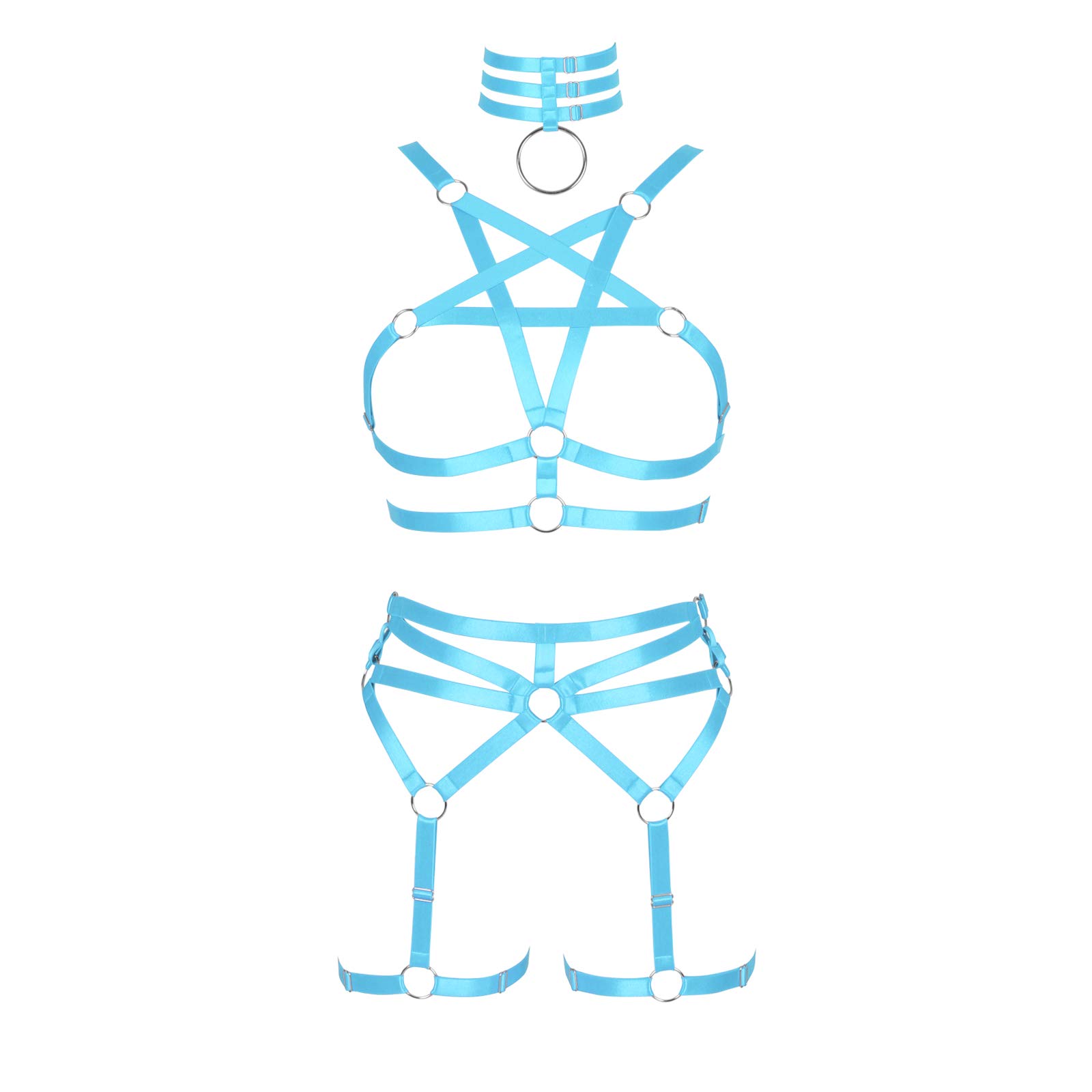 Femmes corps harnais pentagramme soutien-gorge ensemble Punk jarretière jambe taille danse élastique gothique carnaval accessoires