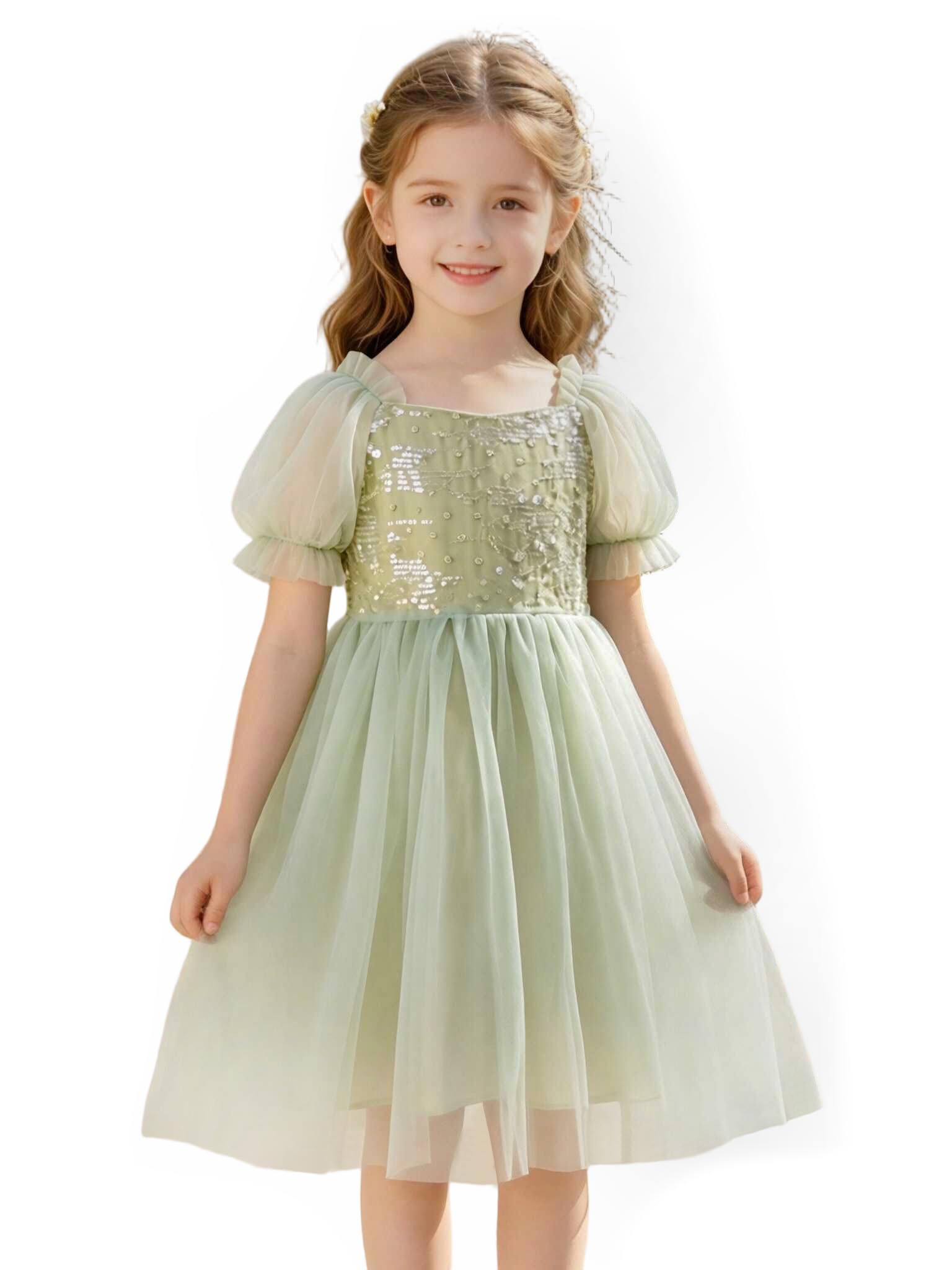 Tutu.kk Vestidos de tutú para niñas pequeñas, vestido de tul suave con mangas abullonadas y lentejuelas | 2-8 Year, mangas abullonadas, elegante y formal, lentejuelas brillantes, vestido para niña de las flores, boda, cumpleaños y fiestas de temporada