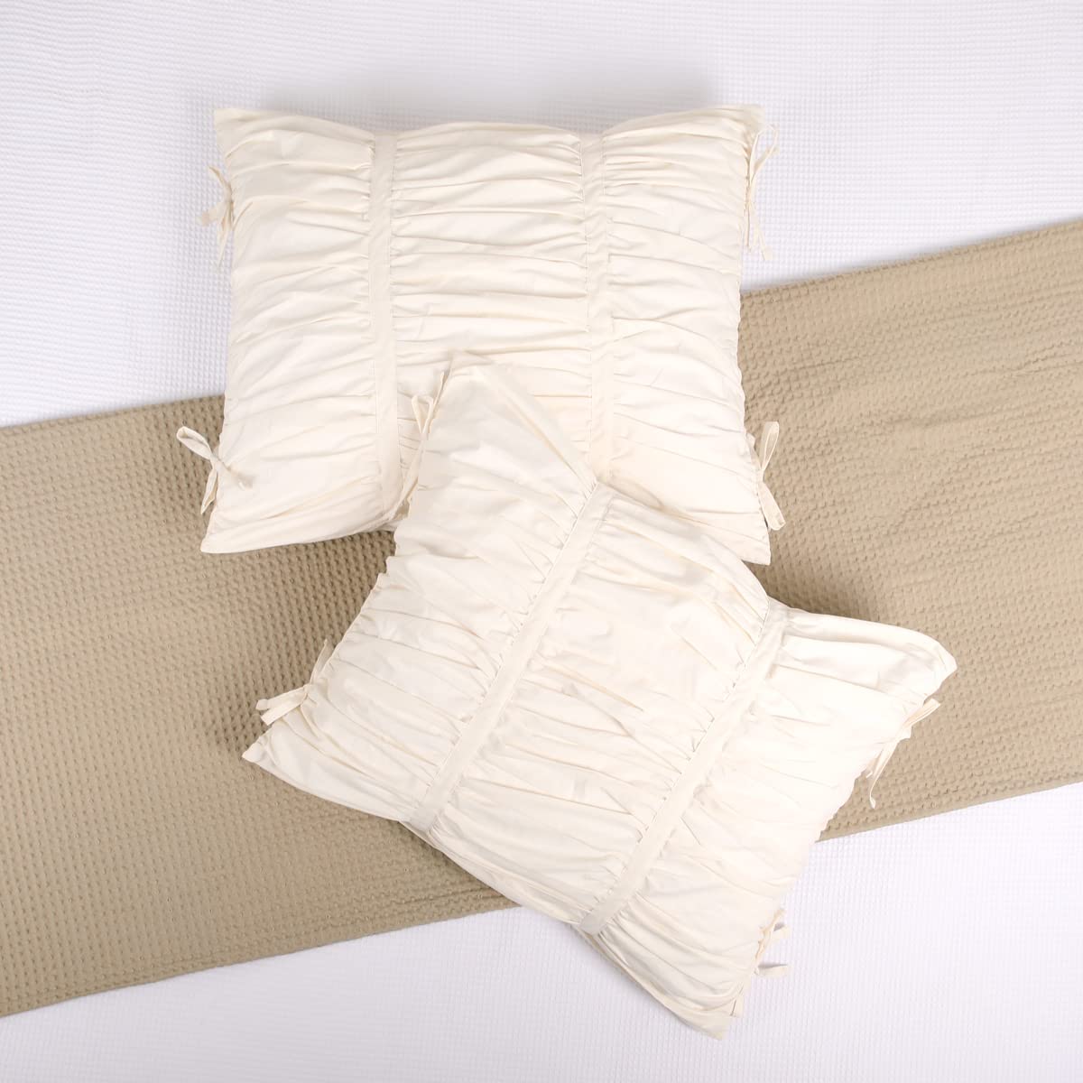 Farmhouse Pillow Shams Set of 2 20x26 Cream Cotton with All-Over Plaited Crinkle Zipper Closure for Boho Traditional Vintage Standard Size by JNG Kraftlab