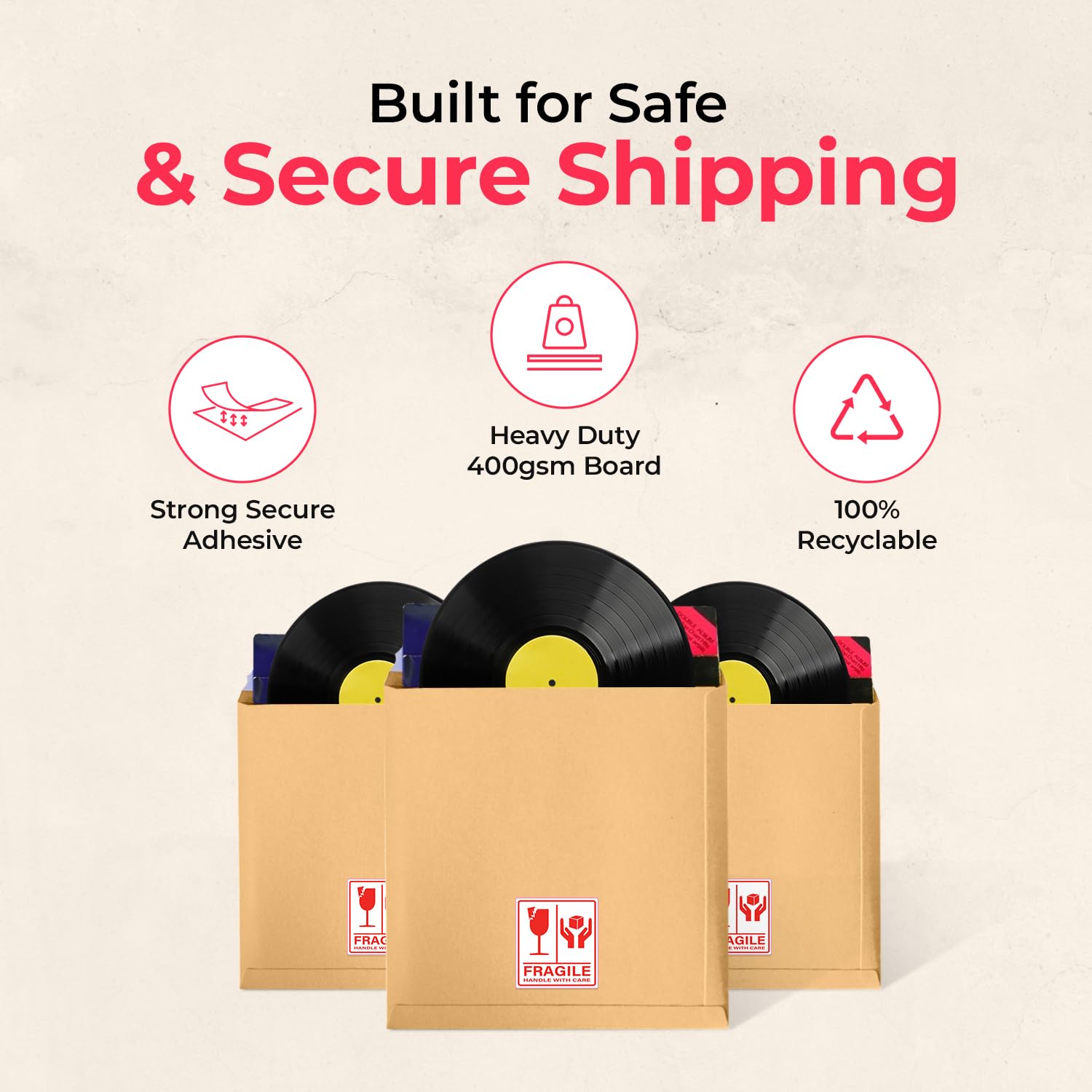 Buste in vinile da 30,5 cm per spedizioni di dischi LP + rinforzo in cartone per spedizioni sicure (20)