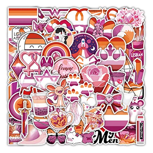 Lesbian Pride Stickers, Lesben Pride Aufkleber, LGBT Pride Vinyl Aufkleber, Wasserdicht, Perfekt für Wasserflasche, Laptop, Scrapbooking, Bisexual Pride Geschenk (60 Stück)