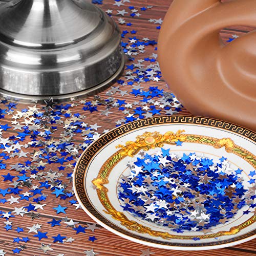 Image of Hestya 60g Star Confetti Glitter Table Confetti Metallic Foil Stars for Party Wedding Festival Decorations(Blue Silver,10mm and 6mm)