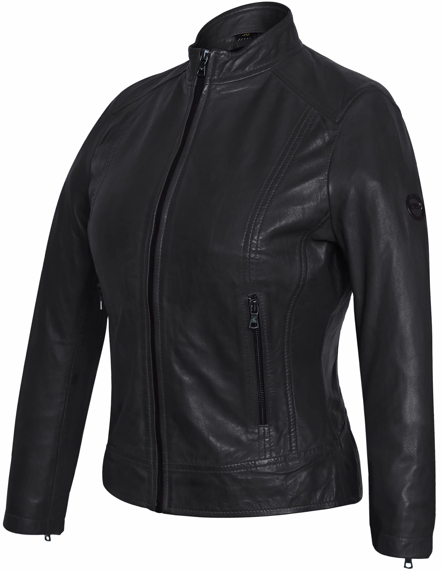 Damen Lederjacke KLARA Bikerjacke mit Stehkragen - Modernen Echtleder Jacke aus Lammnappa Leder Schwarz