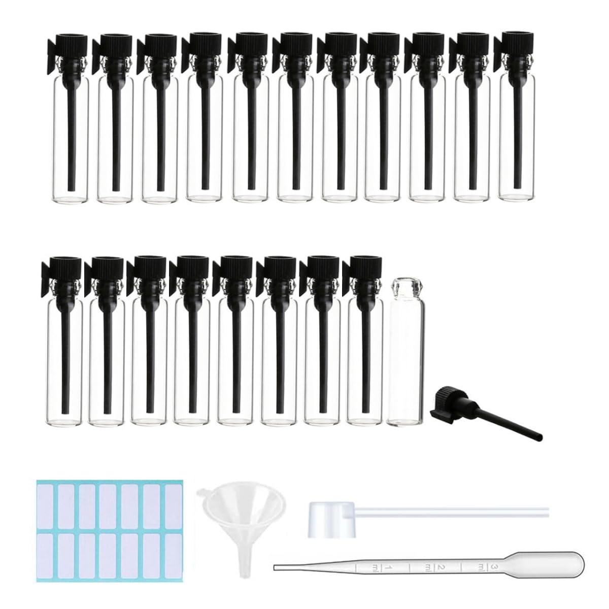 FINGERINSPIRE - 12 Flaconi Inchiostro Vuoti In Vetro 30ml Con Tappi, 4 Imbuti E 6 Contagocce - Per Penne Stilografiche E Calligrafia - 5
