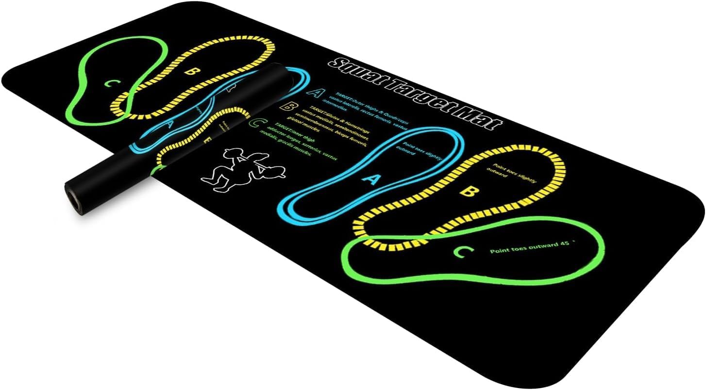 Squat Mat, Squat Step Positions Knee Matmsquat mat with foot position mat for exercise equipment, 31.5 x 14in squat Leg muscle aiming, Kettlebell weightlifting squat mat, Training gluteal muscle pad