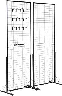 2 Pack 24x68 Inch Double Sided Grid Wall Panels Display Tower with T-Base Floor Stand, Heavy Duty Wire Gridwall Rack for Retail Craft Shows Art Displays Home Office Decor Hooks Included