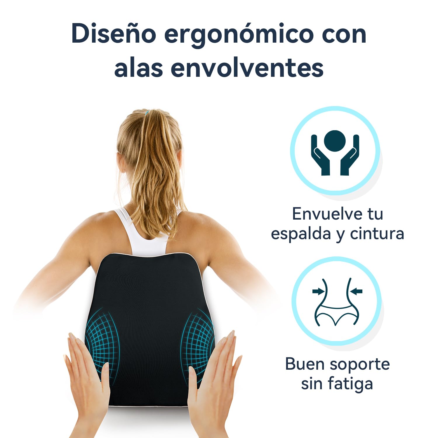 Travel Ease Set de Cojín de Asiento y Almohada Lumbar de Espuma Viscoelástica, Confort Ergonómico para Silla de Oficina, Coche, Uso Doméstico y Viajes, Soporte para Espalda y Glúteos, Negro