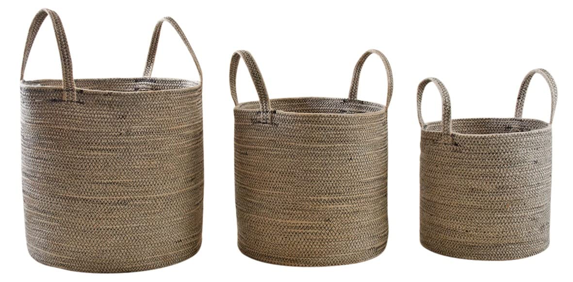 Cache-pot jute et coton pour cacher les pots laids | Solution rangement et déco lot de 3 paniers