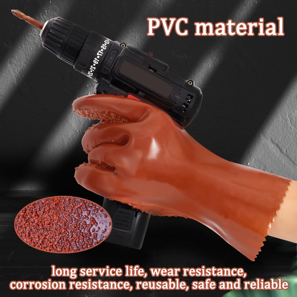3 pares de guantes de alcantarillado resistentes | Guantes de trabajo con revestimiento de PVC resistentes a la abrasión para limpieza de desagües y fontanería, aceite y resistentes