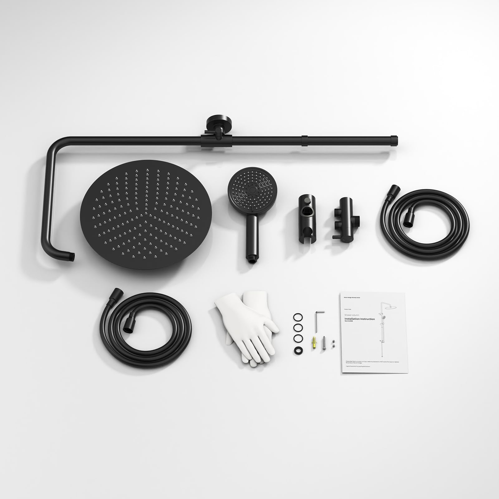 HOMELODY Ducha de efecto lluvia negra Sistema de ducha sin grifo, juego de ducha de efecto lluvia de acero inoxidable de 300 mm, altura ajustable, 3 tipos de chorro de ducha, juego de ducha de columna
