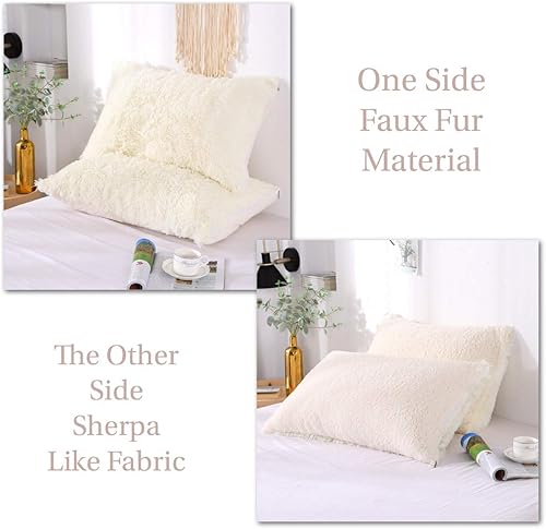 Miniatura 2 de MOOWOO Juego de 2 fundas de almohada mullidas de tamaño estándar, de piel sintética, fundas decorativas de sherpa con cremallera (azul)