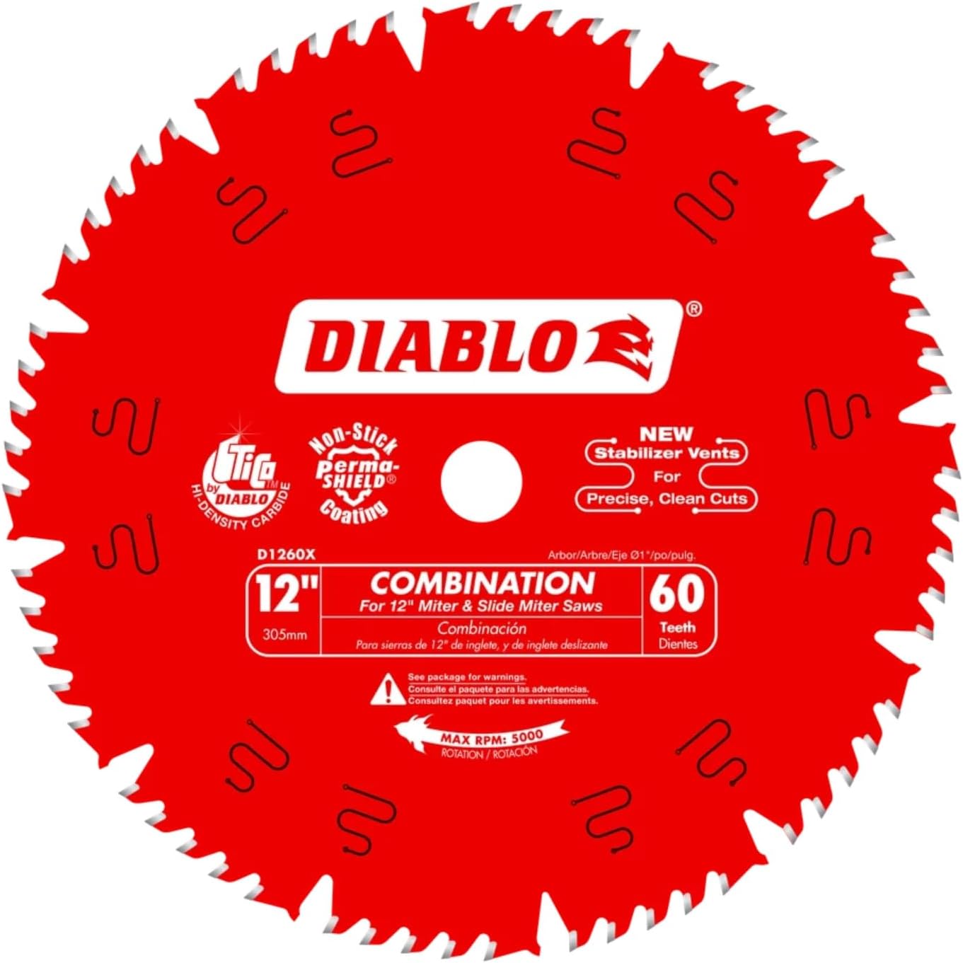 Diablo D1260X 12-Inch by 60t 1in Arbor Combination Saw Blade