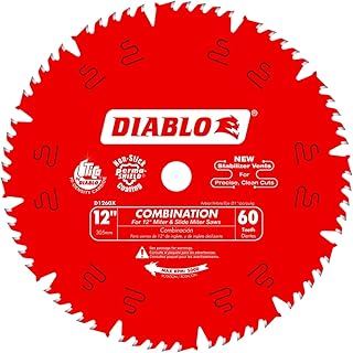 Diablo Combination Saw Blade for Wood - 12" Diameter, 60 Comb Teeth, 1" Arbor, .118" Kerf, 15° Hook Angle, .071" Plate, 6,000 Max RPM - D1260X