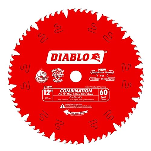 Diablo D1260X - Hoja de sierra combinada de eje de 12 pulgadas por 60t de 1 pulgada