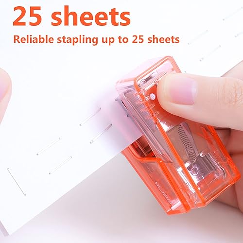 Miniatura 4 de Mini grapadora con grapas, pequeña engrapadora transparente, capacidad de 25 hojas, incluye 640 grapas y removedor de grapas, fácil de transportar y