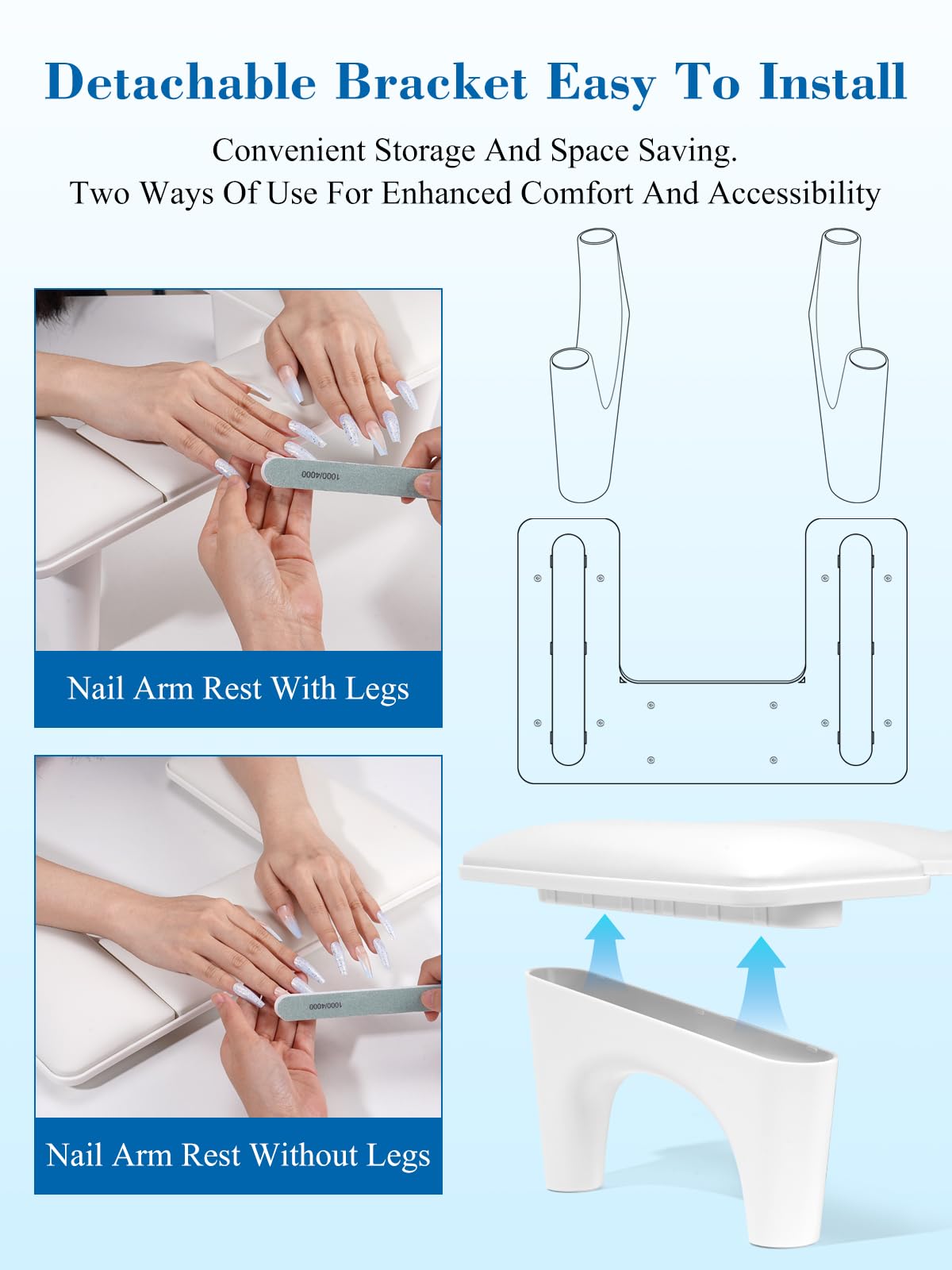 Yokilly Repose Main Ongle: Forme du U Repose Main Manucure - Repose Poignet pour Table de Manicure - Coussin Ongle Repose Mains Ongles pour Salon et Domicile (Blanc)