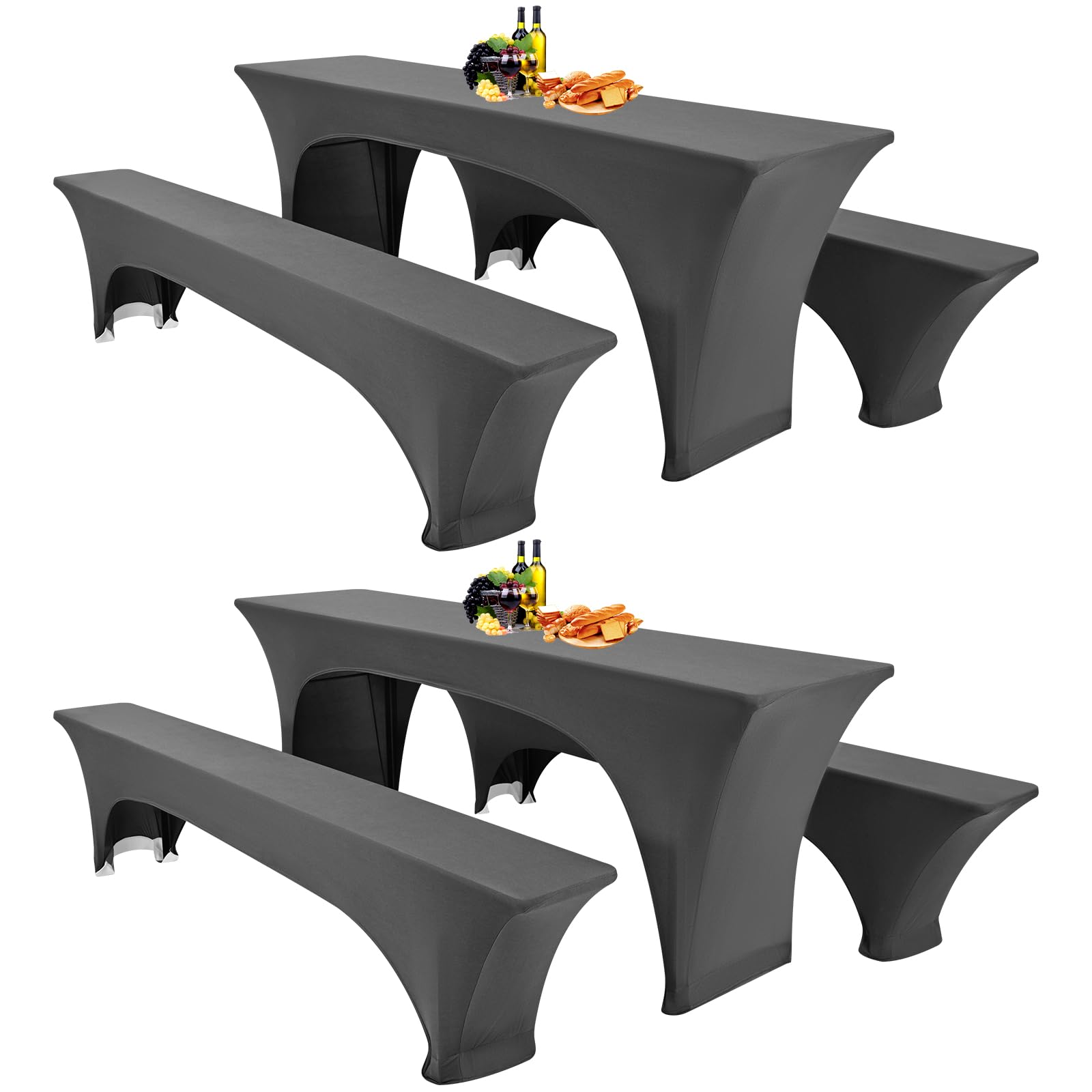 Showgeous 3 Stück dunkelgraue Biertischhussen Stretch-Biertisch- und Hockerhussen-Set für 50 cm Tischbreite Bierzelt-Set 220 x 50 x 80 cm für Bankett-Gartenmöbel im Freien (6er-Pack)