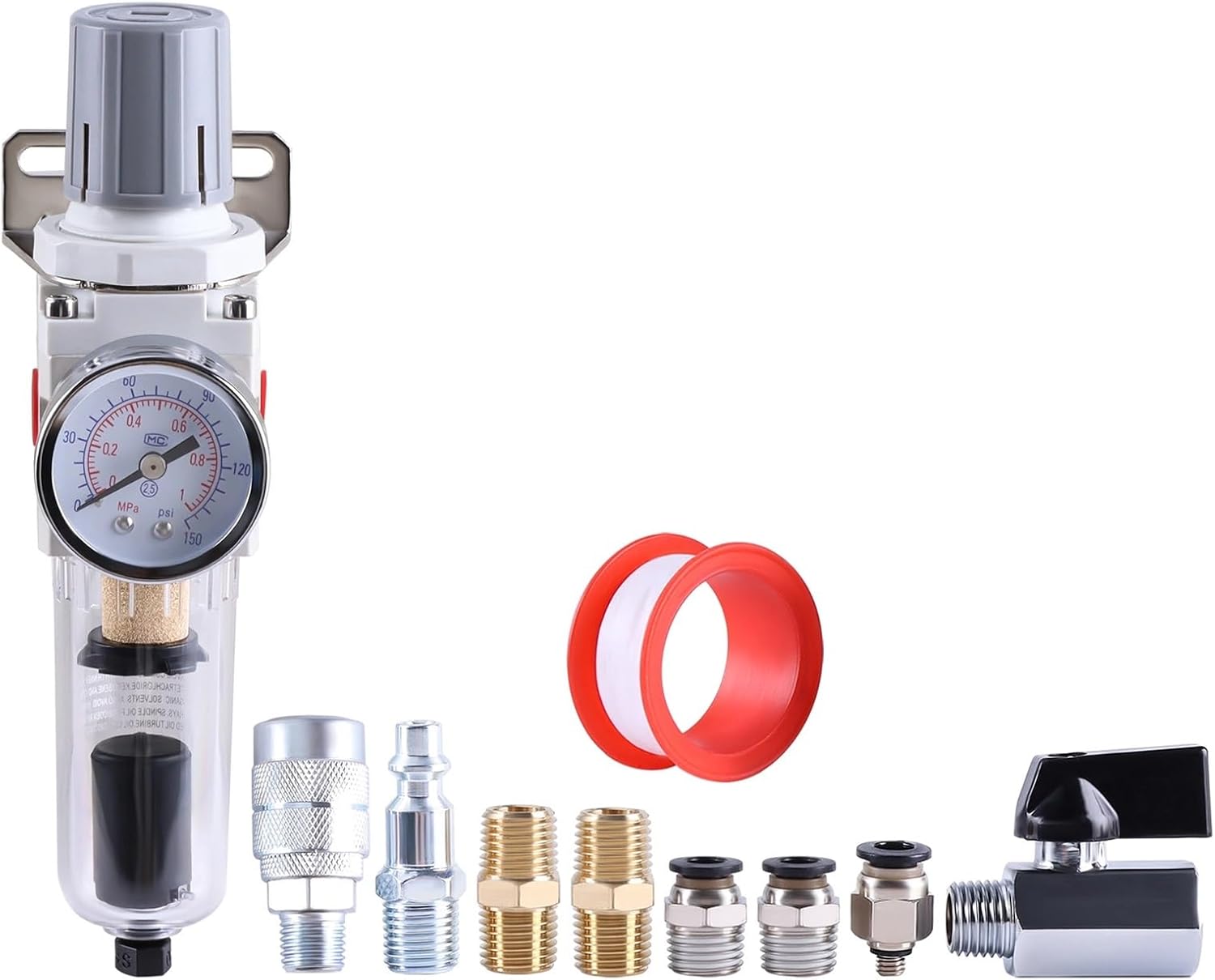 1pc Pneumatic Filter Regulator AW2000-02 AW4000-04 Pneumatic Valve Pneumatic Compressed Air Filter Regulator With Gauge Air Tool(Semi-Auto 1l4NPT)