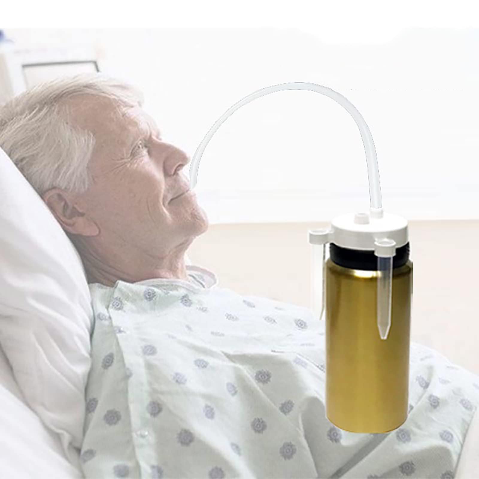 Vasos a prueba de derrames para adultos, vaso de alimentación convaleciente para pacientes postrados en cama, vaso térmico de acero inoxidable con pajita de 0,8 m, 3-5 horas térmico, para adultos