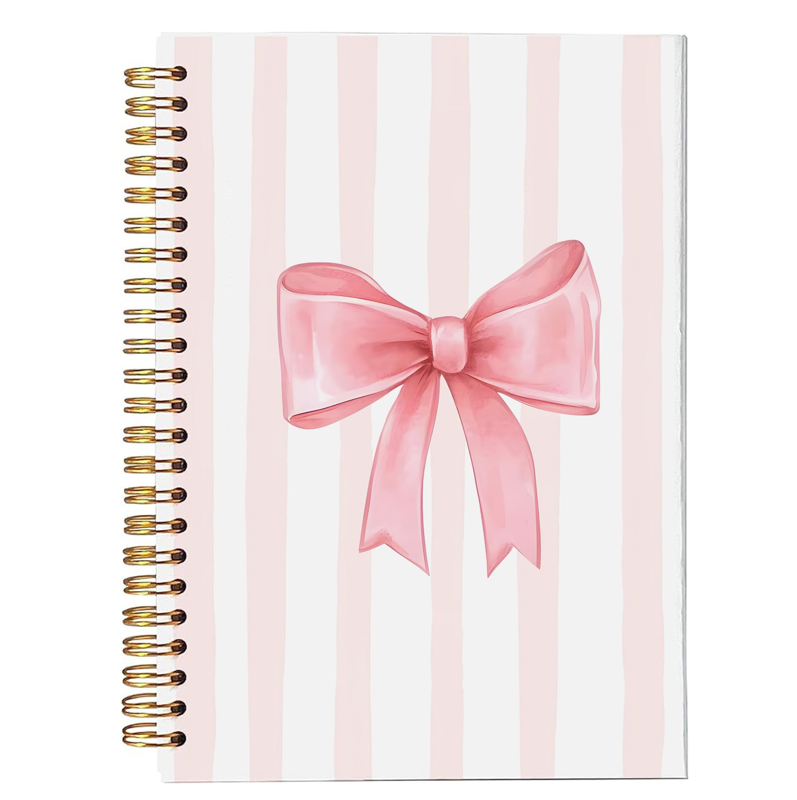 bitCNY Coquette Pink Bow Striped Spiral Notebook - Preppy Aesthetic Notebook Journal for Women, Coquette Girly Office Supplies, Preppy Bow Notebooks