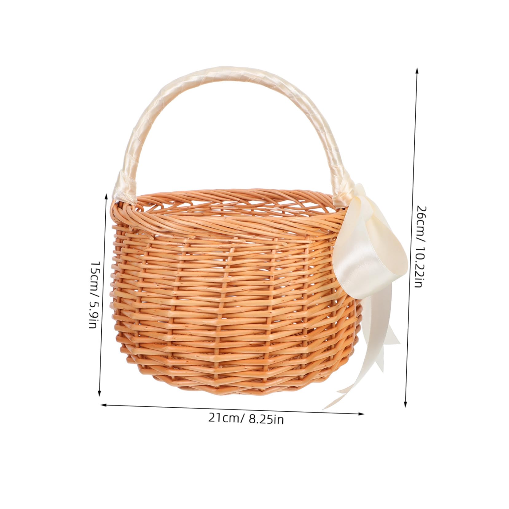 Ipetboom Wicker Flower Girl Basket with Handle Ribbon Bow Handwoven Willow Picnic Hamper for Weddings Stylish Storage Organizer for Home Decoration Outdoor Events
