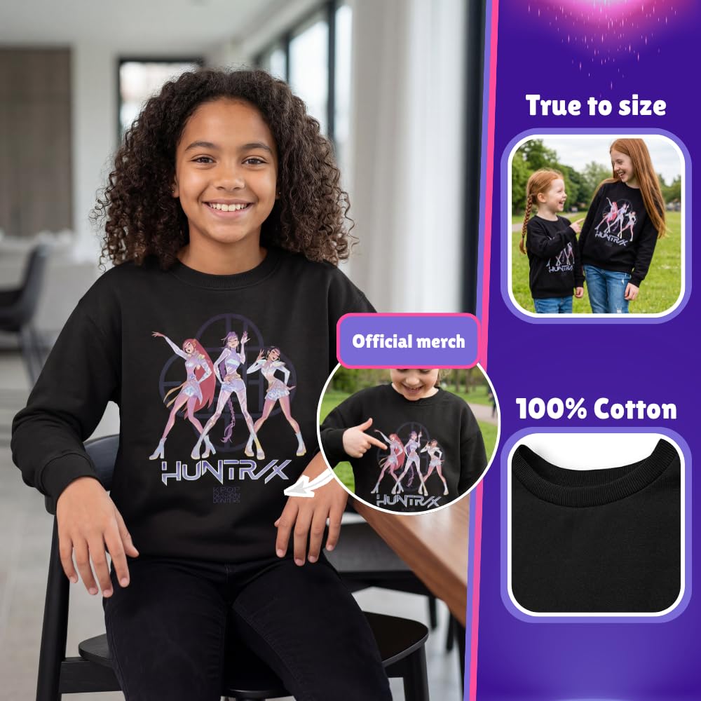 KPop Demon Hunters Sweat-Shirt Noir Huntrix Rumi Mira Zoey pour Filles | Pull à Manches Longues et col Rond | Haut idéal pour Tous Les Jours pour Adolescentes | Produits dérivés K-Pop Demon Hunters