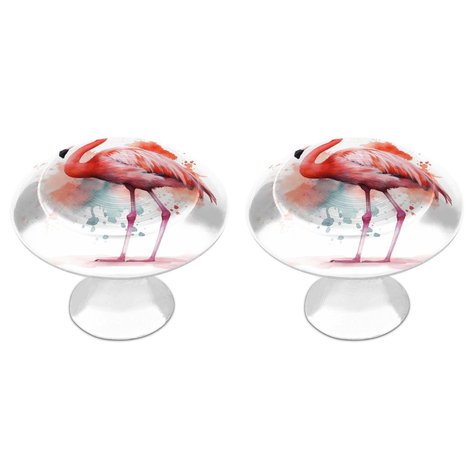 QMNLKH Watercolor Flamingo Cabinet Knobs for Home, Round Drawer Pulls for Kitchen, Personalized Cupboard Handles with Screw, Fashion Dresser Knobs for Office, Drawer Handles, 2 Packs